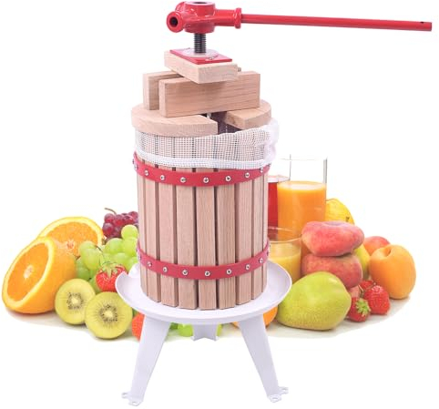 FIVMEN Obstpresse 6L Manuell Apfelpresse inkl. Presstuch Druckplatte und Metallspindel Saftpresse Weinpresse Fruchtpresse Beerenpresse für Arten von Saft & Gemüse