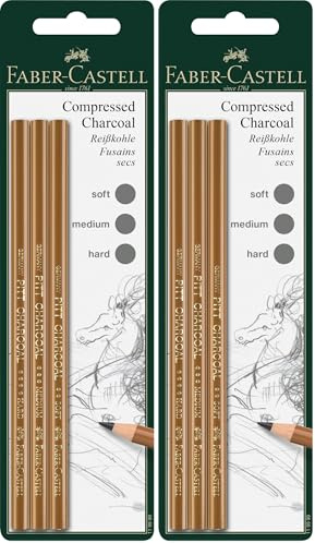 Faber-Castell 119999 - Matita di carbone Pitt, 3 pezzi (Confezione da 2)