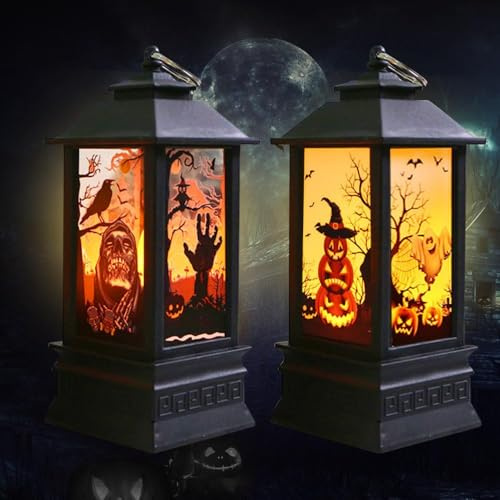 2 Stück Halloween Laterne, 20cm Halloween Kürbis LED,Lichterkette Halloween,Kerzen Laterne,Autumn Decor,Halloween LED Laternenlichter im Freien,Gruselige Herbst-Halloween-Party-Dekoration
