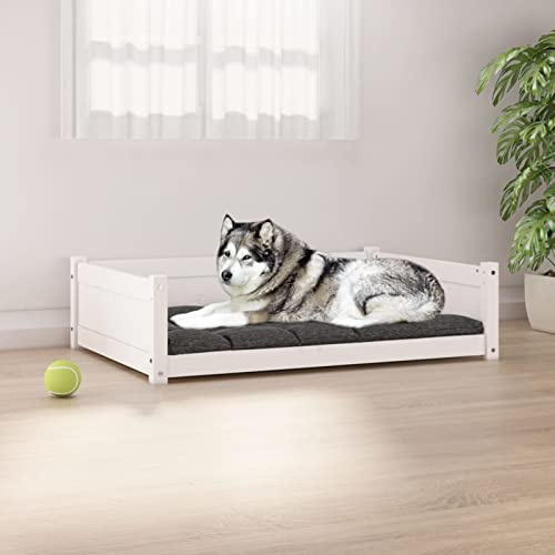 Homgoday Hundebett Hundesofa Hundebetten Haustiersofa Hundebett Hundecouch Katzensofa Welpenbett Haustierbett Hundeschlafplatz Weiß 105,5x75,5x28 cm Massivholz Kiefer