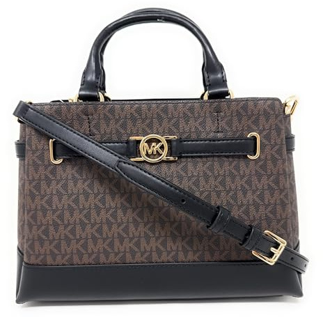 Michael Kors Reed Handtasche für Damen, klein, mit Gürtel, Braun und Schwarz, Small