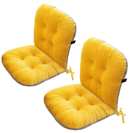 Gelbe Stuhlpolster 2er Set, Weich und Dick, Sitzkissen mit Rückenlehne, Rückenkissen mit Gurten, Polsterung, Gartenstuhlauflage für Outdoor, Küche, Niedrige Rückenlehne
