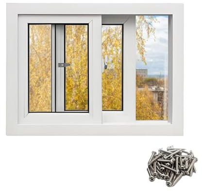 WDJBPSH Schiebefenster ﻿Benutzerdefiniert Scheune Ersatzfenster, Weiße Flächenbündige Schiebefenster mit Schloss, Gehärtetem Glas und Sichtschutz, Aluminium-Rahmen(WxH 36x12in/90x30cm)