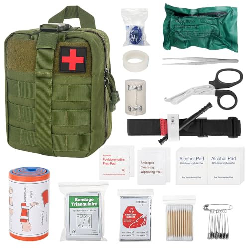 HIULLEN Set di pronto soccorso all'aperto, 46 sacchetti tattici medici, kit di primo soccorso, kit militare, attrezzatura di sopravvivenza per campeggio, escursionismo, casa (verde)