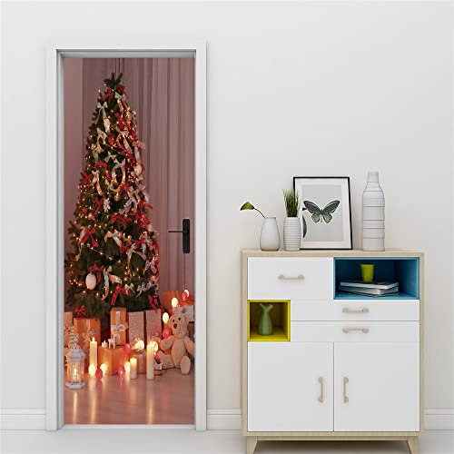 3D Türtapete 70x200 Türaufkleber Selbstklebend Türfolie Poster Fototapete Türbilder Türtattoos Wasserdichte Tür Stickers für Kinderzimmer Wohnzimmer Badezimmer Weihnachtsbaum