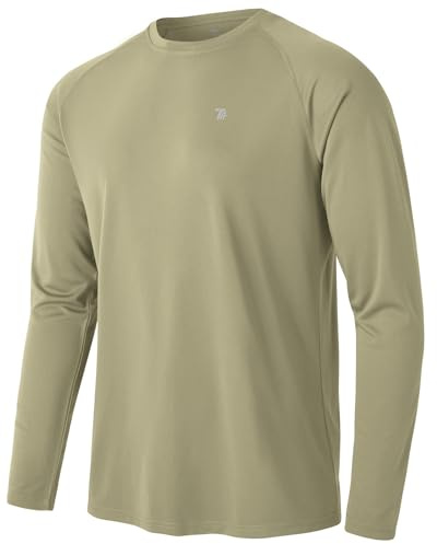 Rdruko - Camiseta de manga larga para hombre UV, camiseta funcional, protección solar, camiseta para correr, rashguard para exteriores, camiseta deportiva para hombre, verano, caqui, L