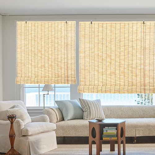 Natürlich Bambusrollo Rollos Bambus Outdoor Wetterfest Sonnenschirm Sichtschutz Bambus Rollo Schilfrollos 60 90 100 120 140 160 180cm Breit Bambus Raffrollo Jalousine Handgewebt Für Gärten Fenster(Pri