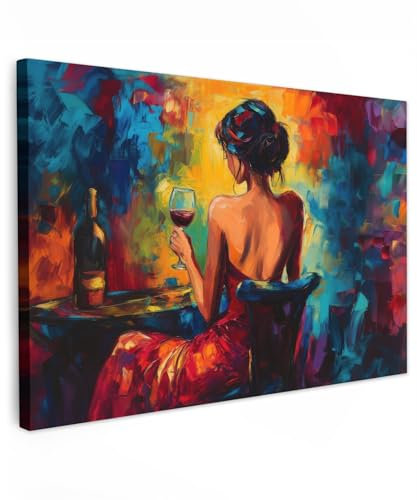 MuchoWow© Impression sur Toile Photo Peinture 120x80 cm Tableau Decoration Murale Chambre Salon Maison Deco Cuisine Vin - Femme - Atmosphère - Coloré