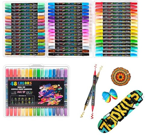 Pennarelli bifacciali, penne per diari a 48 colori, acrilico fine e punta a pennello, versatili per pittura, disegno, artigianato per bambini, vetro, tessuto, legno, articoli artistici per ragazzi e