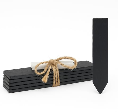 hausleben 18er Set Pflanzenstecker aus Schiefer - Kräuterschilder 18x2 cm | Wiederverwendbare Gartenetiketten Wetterfest Beschriftbar Pflanzschilder mit Kreide & Juteband für Kräuter, Hochbeet, Garten