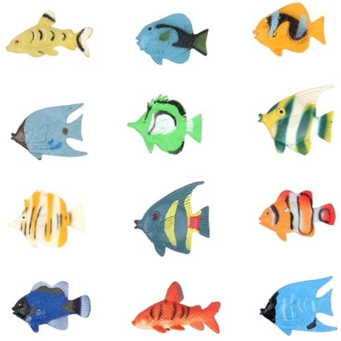 Csafyrt Mini -Fischfiguren 12PCs lebensechtiger Verschiedene Tropische Fischspielzeug pädagogische PVC -Meerestier -Figuren für Zuhause, Vorschule, Vorschule