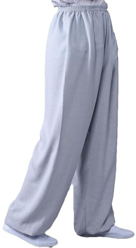 Pantaloni di Arti Marziali di Cotone E Lino Donne Uomini Traspiranti Kung Fu Pantaloni da Vestiti Tai Chi per Chun di Ala da Yoga con Tasche(Size:S,Color:E)