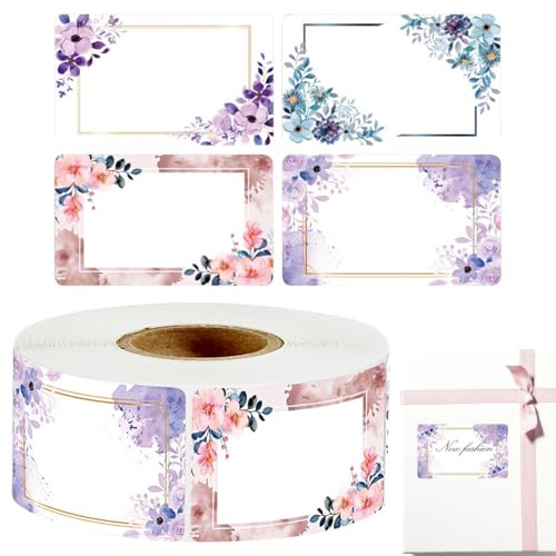 Rouleau d'autocollant pour les - Sac d'emballage cadeau autocollants avec motif de fleur, étiquettes d'autocollants pour la gelée, conserve, pots, et plus encore, avec zone vierge pour l