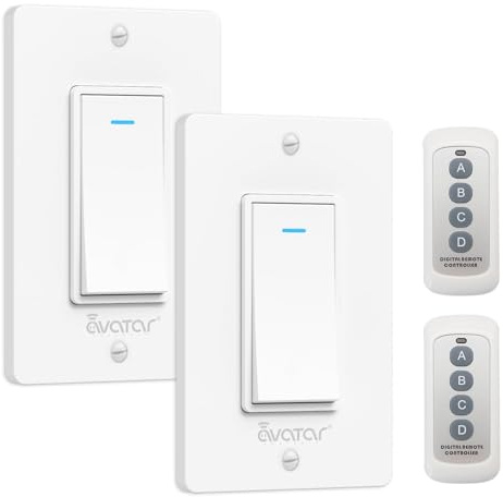 2 Pack Wall Light Switch with Remote Control, Single Pole One-Way Wall Switches for Lights, Neutral Wire Required