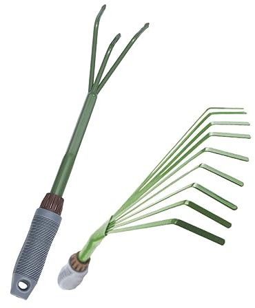 iplusmile 2 pièces Kit de Outils de Jardinage Portable Râteau à Main Ergonomique pour Jardin Pelouse et Nettoyage Extérieur
