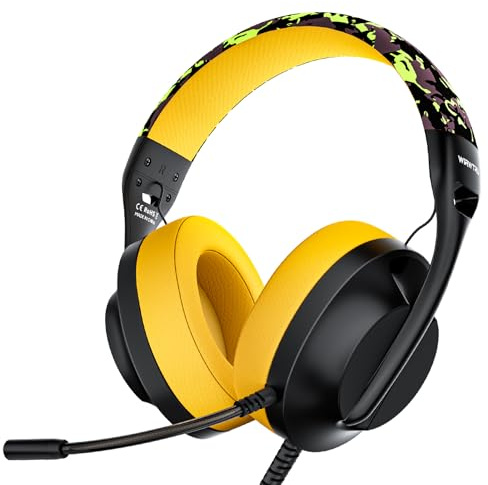 WIRWTRU S30 Gaming Headset with Microphone,198g Lightweight Design, Wired Gaming Headphones for Xbox, Xbox Series X|S, PS5, PS4, Switch, PC, Noise Cancelling Mic, Soft Earmuffs (Yellow)
