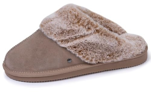 Isotoner Tofflor tofflor dam varmt stoppat läder, Beige färg, 39 EU