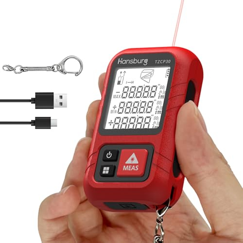 Hansburg Laser Measurement Tool 98 Ft / 30m Digital Laser Tape Measure Portable Chargeable Medidor Laser for Length, Area, Wall Area, Volume and 4 Pythagorean Modes with IP65 Waterproof, Key Chain