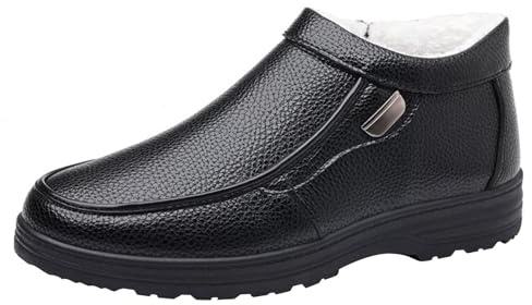 Chaussures d'hiver pour homme, sans lacets, en cuir, semelle plate, chaussures de neige, doublure polaire, chaussures de loisirs, chaussures de travail, antidérapantes, imperméables, chaussures