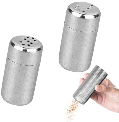 YUVKIN 2 pièces Mini Salière et Poivrière, en Acier Inoxydable, Compact et Portable avec Couvercle Anti-Humidité, Distribution Précise, Idéale pour Restaurants, Camping, Barbecue, Verre (5ml)