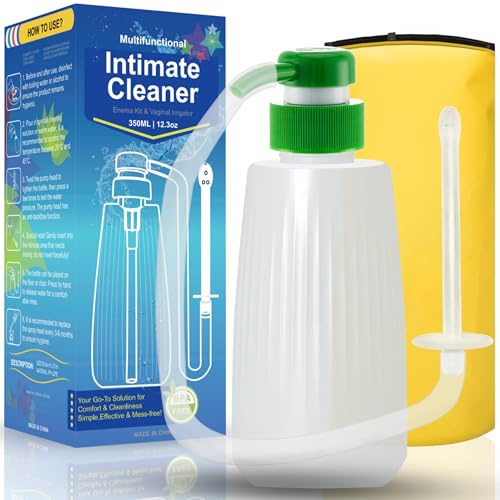 Portable Intimate Irrigator with Travel Bag,Enema Kit Bidet Sprayer, Anal Irrigation Device, 350ml Large Capacity Bottle, Easy Press Pump Head, Multi-Purpose Personal Cleansing Kit
