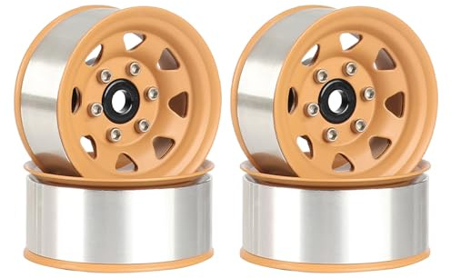 KINGCOO 4PCS 1.55 inch Metal Beadlock Wheel Hub RC Car Aluminum Alloy Wheel Rim for 1/10 RC Rock Crawler Car for Axial 90069 D90 TF2 Tamiya CC01 CC02 LC70 LC80 MST (Silver Yellow)