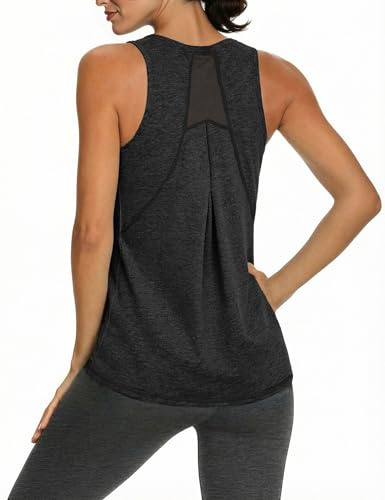 Gyabnw Womens Gym Vest UV Protection Breathable Mesh Back Sleeveless Black