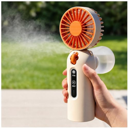 Weljoy Ventilador de nebulización portátil, ventilador de pulverización de mano 2 en 1 con batería de 4000 mAh, tanque de agua de 115 ml, 4 niveles de velocidad, recargable tipo C, campamento al aire