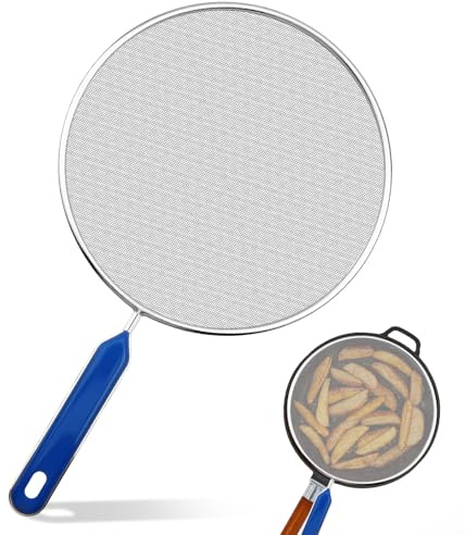 Splatter Screen for Frying Pan - 8.3’’ Stainless Steel Grease Splatter Guard with Grip Handle- Ultra Fine Mesh Cover Oil Splash when Sizzling Bacon, Cooking Fried Chicken or Popcorn