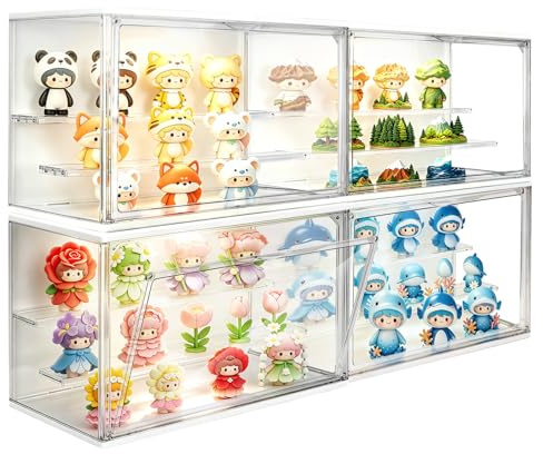 4 Pack Acryl Vitrine mit LED, 3-stufige Kosmetik Organizer