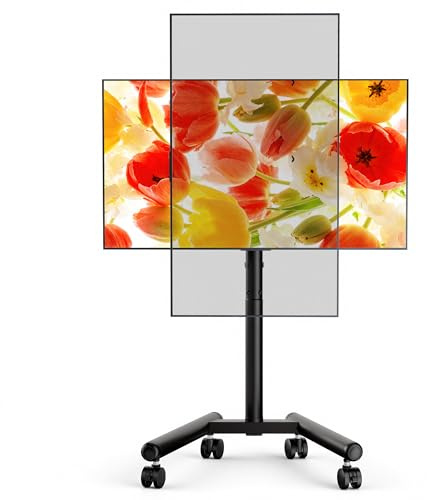 ECOTINY TV Ständer Rollbar für Fernseher 13–50 Zoll, Neigbar und Schwenkbar | Tragfähigkeit bis 25 kg, Höhenverstellbar, 360° Rollen feststellbar, Max. VESA 75x75–200x200mm, Schwarz