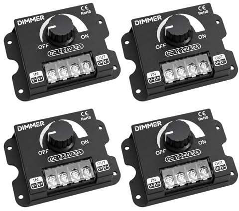 Golgner 4 dimmer a LED DC 12 V 24 V, 30 A, dimmer PWM LED, dimmeratore, pulsante dimmer per regolare la luminosità, con manopola per strisce LED a tinta unita