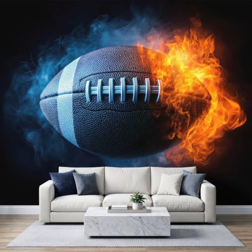 Papier Peint Panoramique Intissé 350x256cm Sports, Rugby Flammes Chambre Gaming Adolescents Papier Peint Photo, Pour Salon Chambre Chambre D'Enfant Décoration Murale