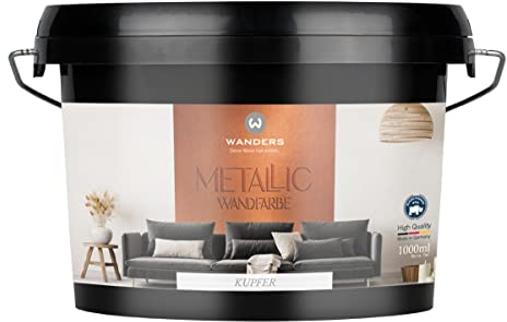 Wanders Metallic Wandfarbe Kupfer (1 Liter) moderne Metallic Effekt Wandfarbe in 9 exklusiven Farbtönen, Effektfarbe innen für Zuhause, Made in Germany