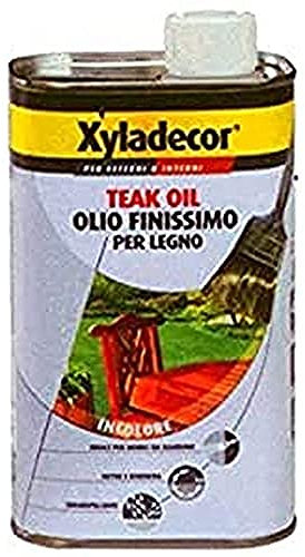 Xyladecor TEAK OIL Olio per Legno Protettivo Idrorepellente formula nutriente Anti Sfogliamento adatto per tutti i tipi di legno, Esterni ed Interni su mobili di casa e attrezzature giardino INCOLORE
