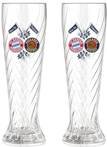 FC Bayern München Weißbierglas 2er Set - Doppellogo - 0.5l |Glas | Bierglas | Weizenglas FCB
