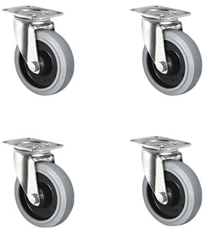 CASCOO SETSPSP100R4E2B34 Rollensatz 4 Lenkrollen, Polyamid, Elastik grau, Gummi, Durchmesser 100 mm, Kugellager, Transportrollen, Traglast 480 kg (4-er Pack)