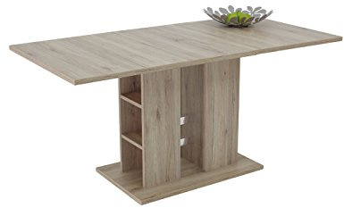 Hela Tische, Steffi - Tavolo da pranzo con base a colonne, finitura Sanremo chiaro, base a colonna con ripiani, allungabile, 120-160 x 80 x 76 cm