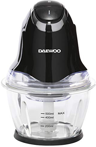 Daewoo 1L Mini Food Chopper with 300W Power and Different Speed Settings, Stainless Steel Blade and Glass Bowl Attachment, Non-Slip Base - Black