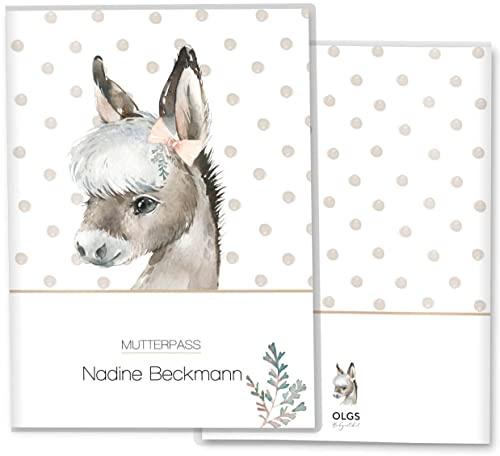 OLGS Mutterpasshülle personalisierbar Bauernhof | Baby Schwangerschaft Geschenkidee Schutzhülle für den Mutterpass | Für werdende Mütter (Hülle für den deutschen Mutterpass personalisiert, Esel)