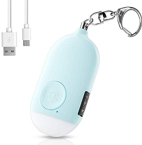 Wiederaufladbarer Taschenalarm - 130 dB Safesound Personal Alarm mit Taschenlampe Schlüsselanhänger, Panikalarm Selbstverteidigung Sirene für Frauen Kinder Mädchen und ältere Menschen (Blau)