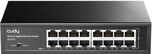 Cudy GS1016 Unmanaged Switch Gigabit-Rack für Unternehmen (16 Ports, automatische Erkennung, 1000 Mbit/s, Leistungsoptimierung, Plug and Play), Schwarz