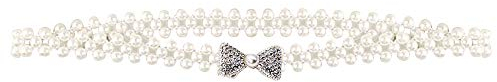MEGAUK Damen Kettengürtel Perlen Gürtel Elastisch Brautgürtel Taillengürtel Hüftgurt Metallgürtel für Hochzeit Kleid (Schleife)