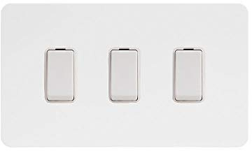 Soho Lighting White Metal Flat Plate 10A 3 Gang Light Switch on Double Plate 2 Way Wht Ins Screwless