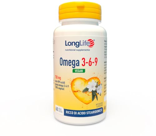 LongLife® Omega 3-6-9 Vegan | Con Ahiflower® | Oltre 90% di acidi grassi omega 3-6-9 | Da olio di Buglossoides arvensis | 100% vegetale | 60 perle vegetali | Vegano e senza glutine