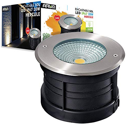 Arum LIGHTING - Spot Encastrable de Sol Extérieur HERCULE, LED COB 20W (2000 Lm), Blanc Chaud 3000K, Étanche IP67, Projecteur Puissant pour Terrasse, Arbre et Façade, Ø 20cm