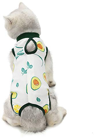 Cat Professional Surgical Recovery Suit,E-Collar Alternative for Cats Dogs,After Surgery Wear, Pajama Suit,Home Indoor Pets Clothing (M (6-8 1bs), Avocado)