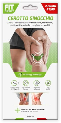 FIT THERAPY – Cerotti Antidolorifici e Antinfiammatori Ginocchio - Per Tendinite, Gonalgia, Artrosi e Dolori Articolari – NON SCALDA, Impermeabile, Senza Farmaci, Dura 5 Giorni (2 Cerotti)