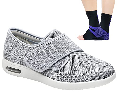 Zapatos para Caminar para Hombres Zapatillas de Deporte Ajustable Edema Antideslizantes Extra Anchas para Mayores con Fascitis Plantar y Diabéticos y Artritis,Light Gray,41EU