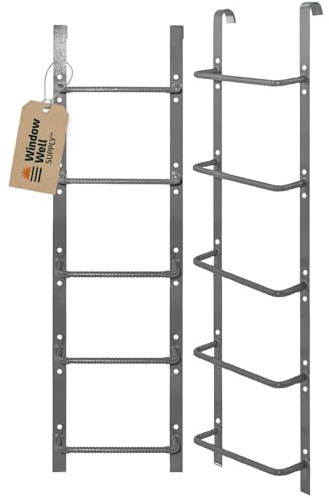 Window Well Egress Ladder for Basement Windows (Gray, 5-Rung) - Heavy Duty Hook Mount Ladders for Home, Easy to Install Egress Window Well Ladders, Powder Coated Steel Escape Ladder